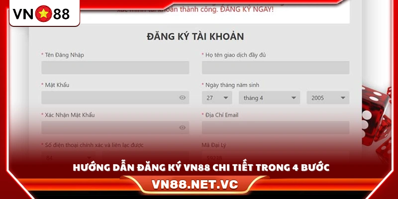 Quy trình tạo tài khoản VN88 cụ thể qua 4 bước